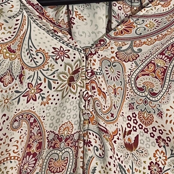 Cynthia Rowley Red & Orange Paisley Flutter Sleeve Blouse 1X - Picture 3 of 6